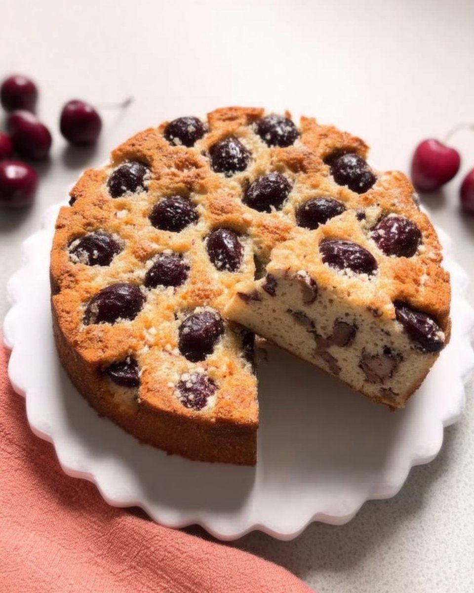 Cherry Cake 12 Ingredients for cherry cake including butter sugar eggs and fresh cherries