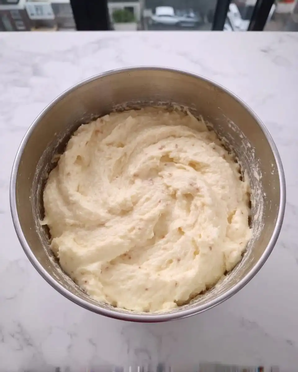 Irish Apple Cake 13 Thick cake batter in a mixing bowl