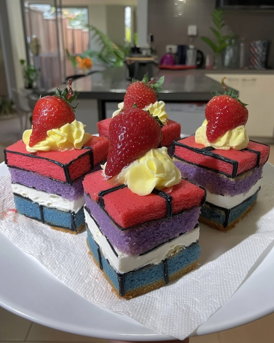 Finished cartoon cake with pink drip and heart toppers