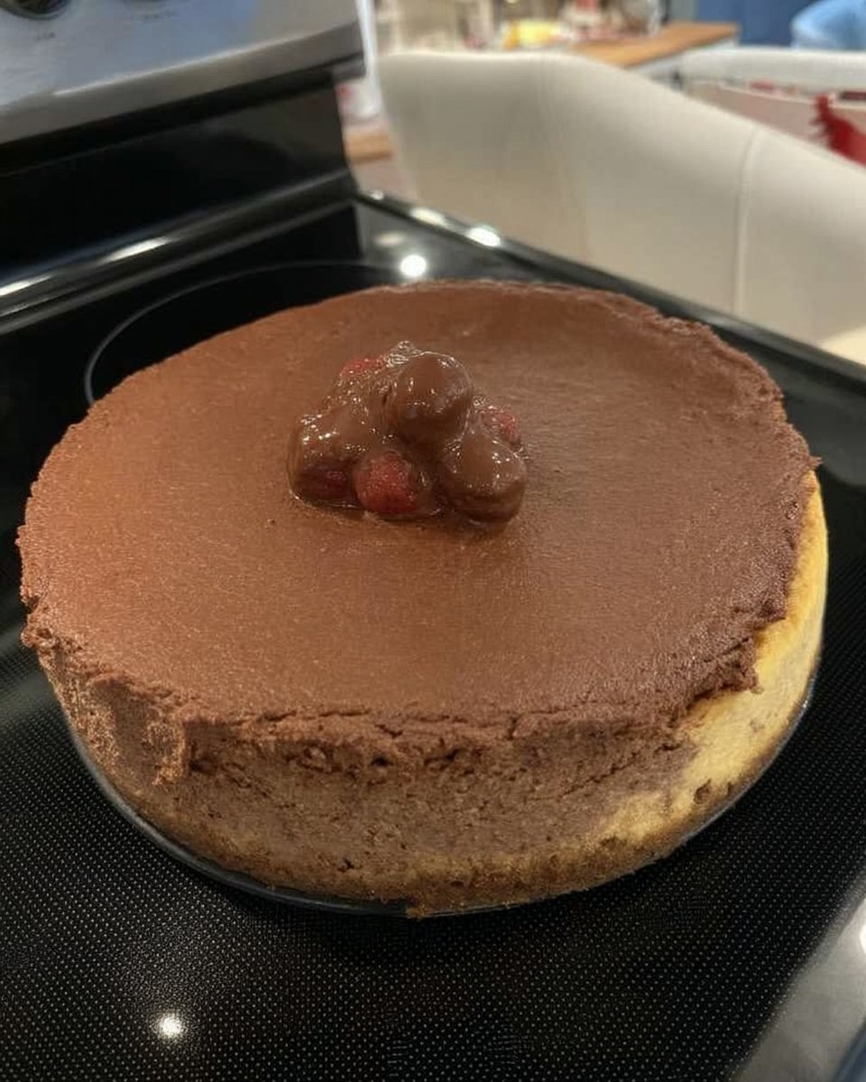 Chocolate Cheesecake 13 Chocolate cheesecake baking inside a water bath in the oven