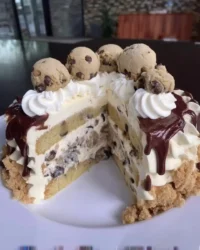 Slice of rustic cookies and cream cake on a farmhouse plate
