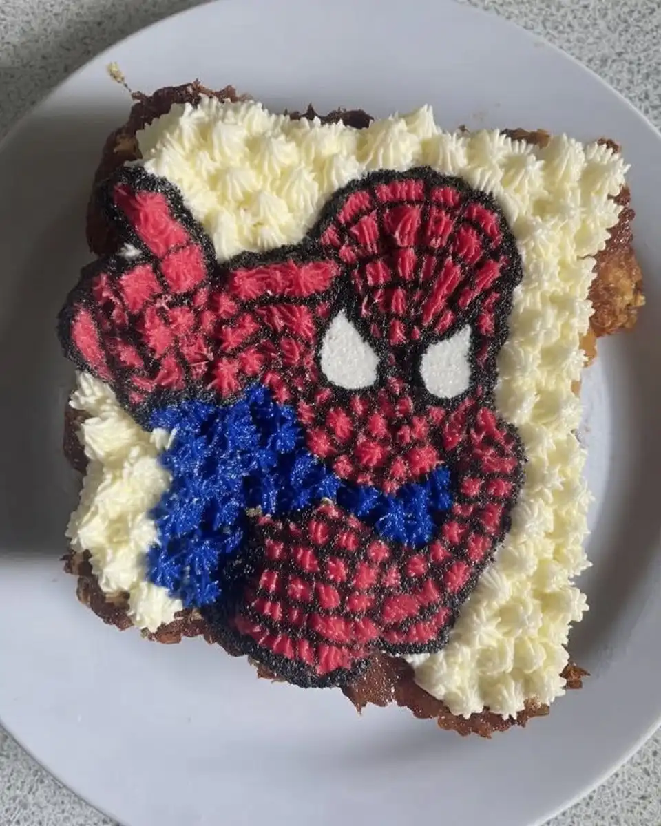 Spider Man Cake 13 Using a paper template to cut white fondant eyes
