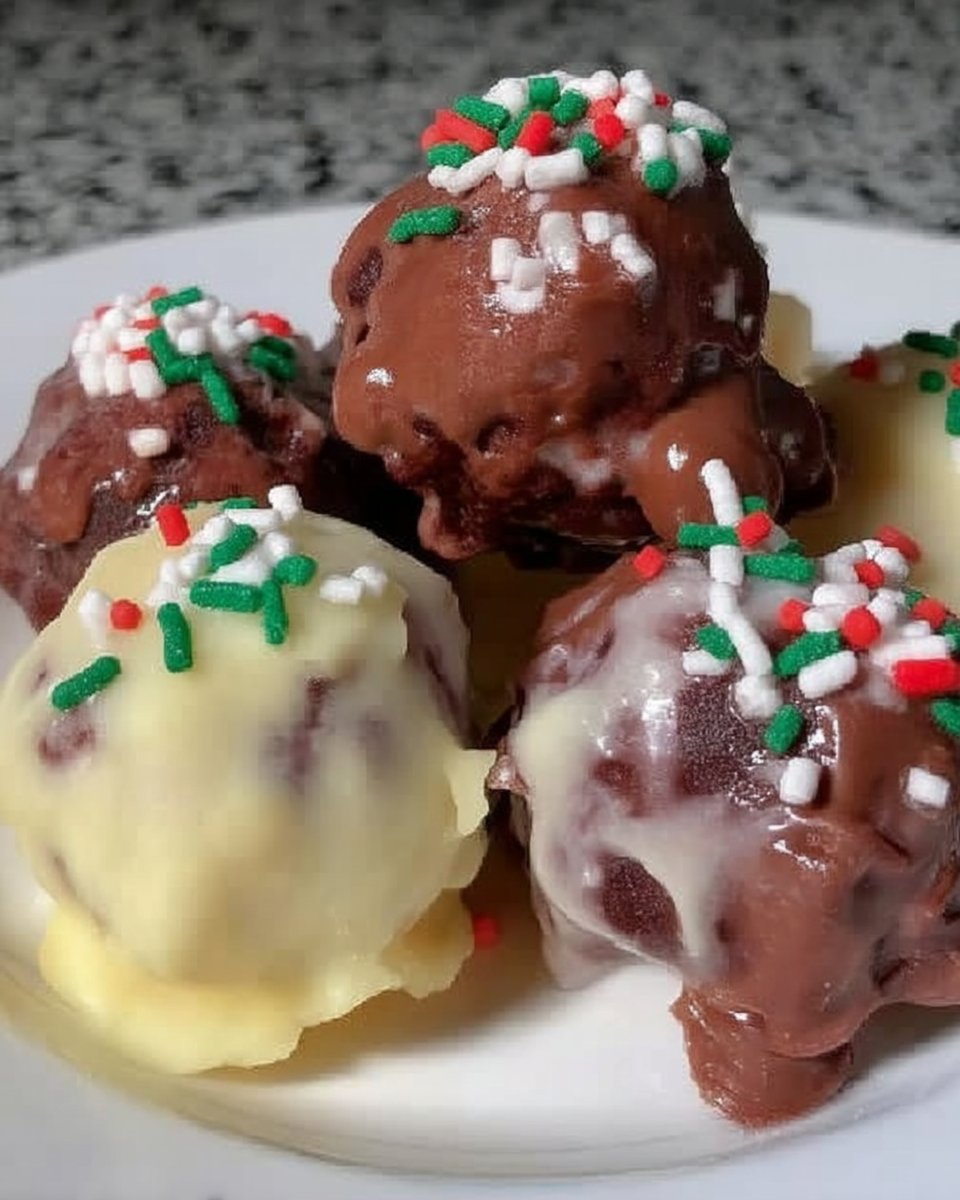 Cake Balls 13 Dipping cake balls into melted white chocolate using a fork