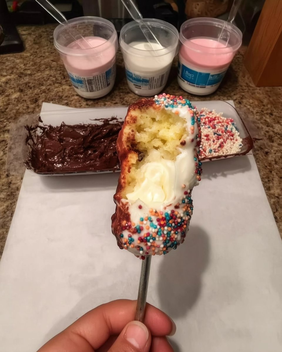 Dipping frozen cheesecake balls into white confectioners coating