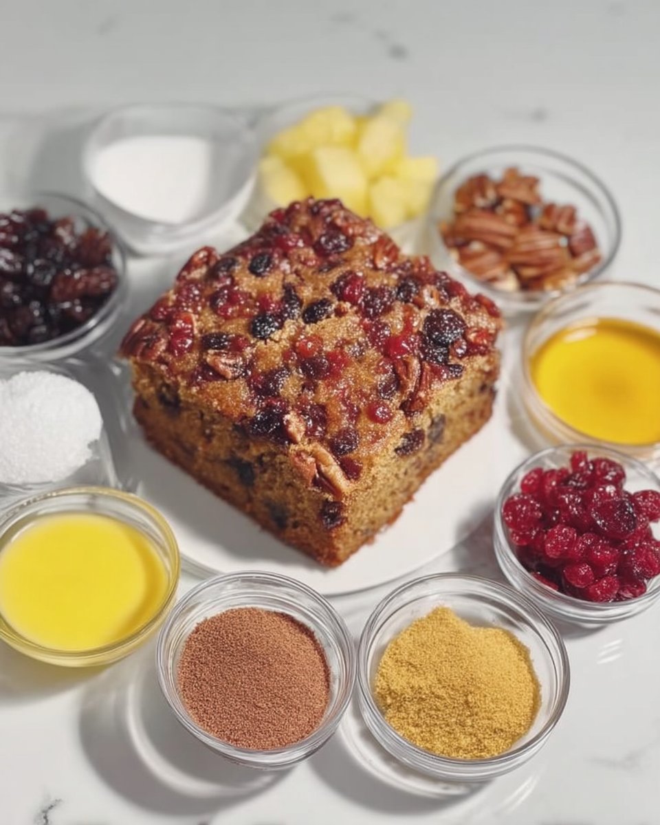 Bowls of dried pineapple raisins cherries and spices for fruitcake