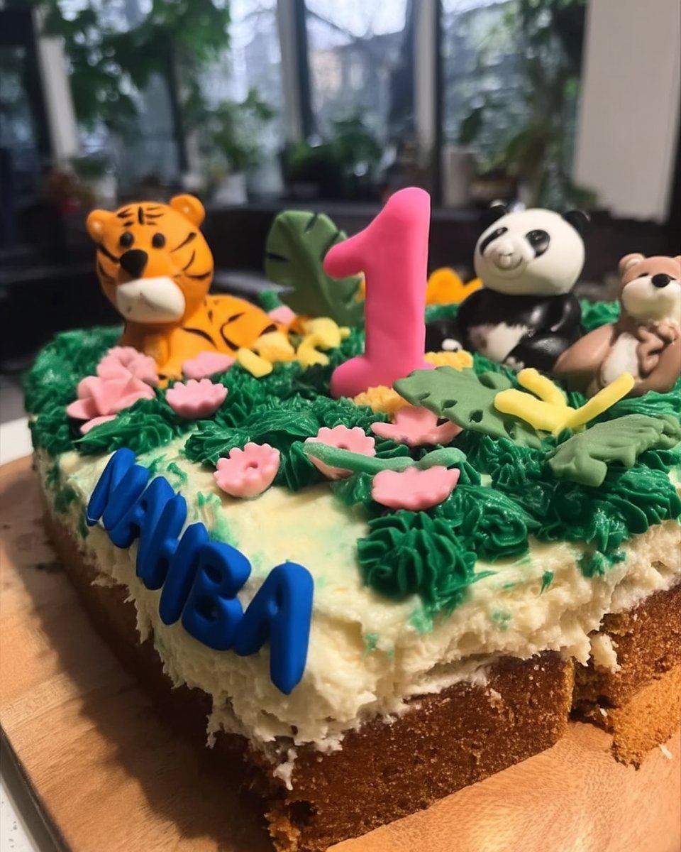 Jungle Theme Cake 14 completed jungle theme cake with fondant animals and leaves