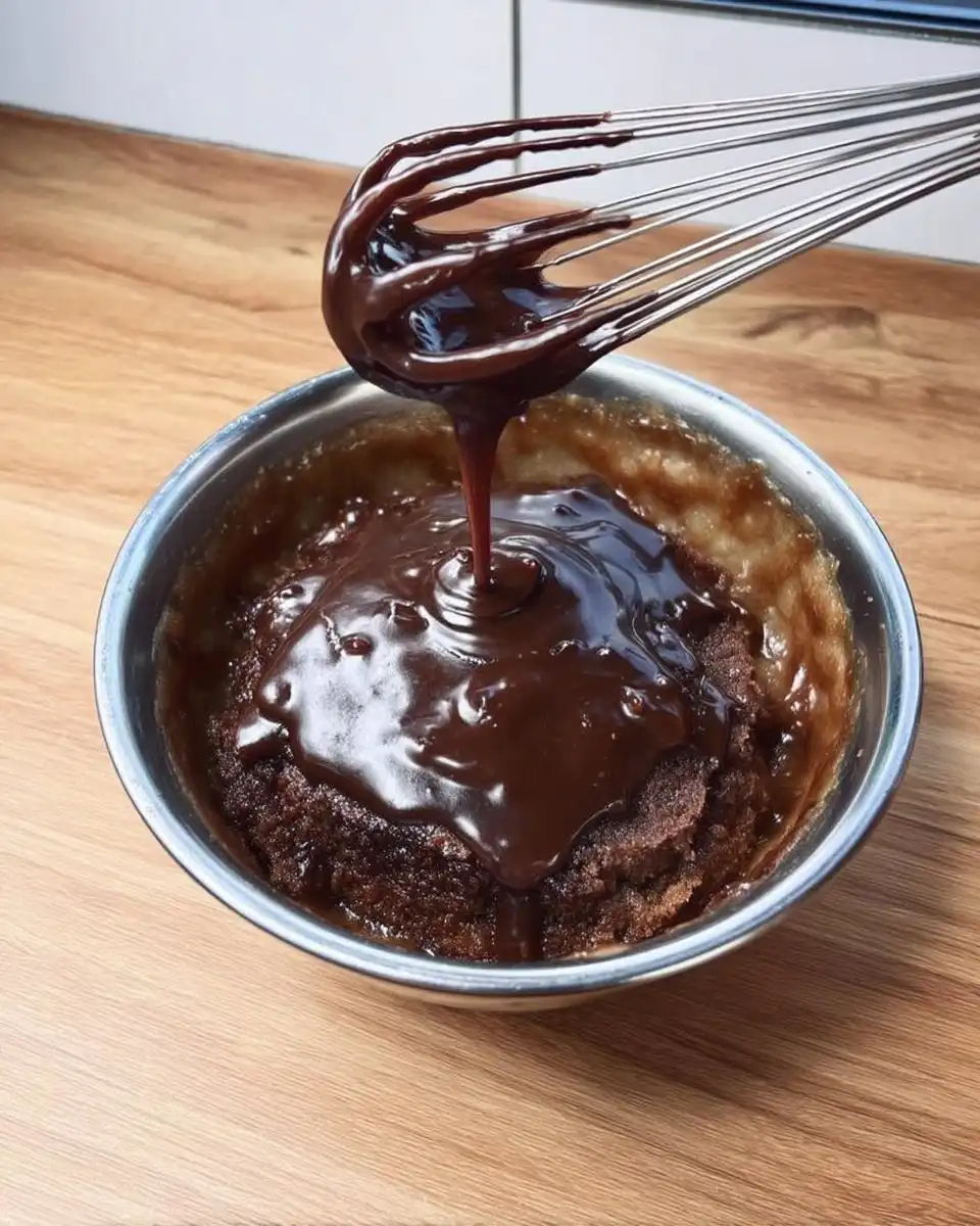 Gently folding whipped egg whites into rich chocolate cake batter