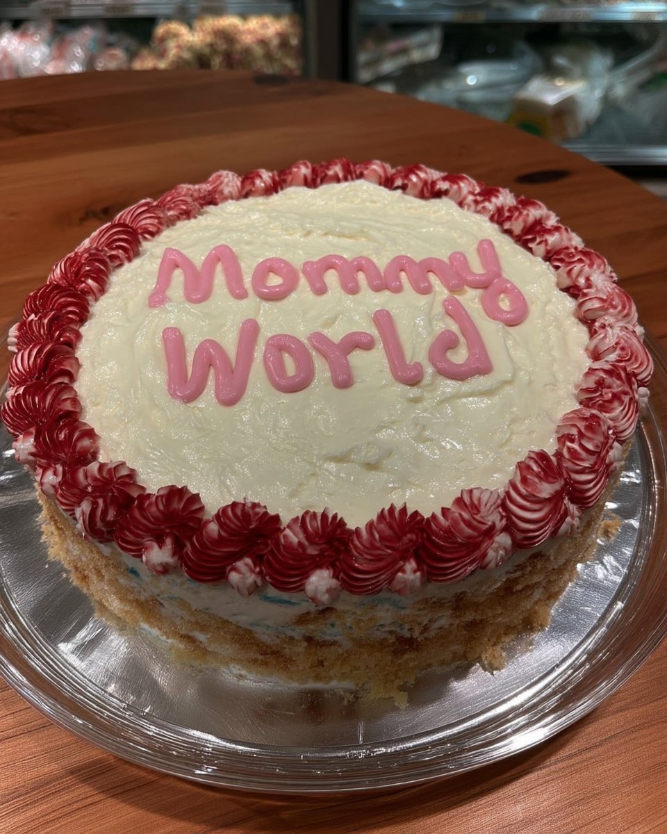 Finished 9x13 Mother's Day cake with piped chocolate and vanilla frosting