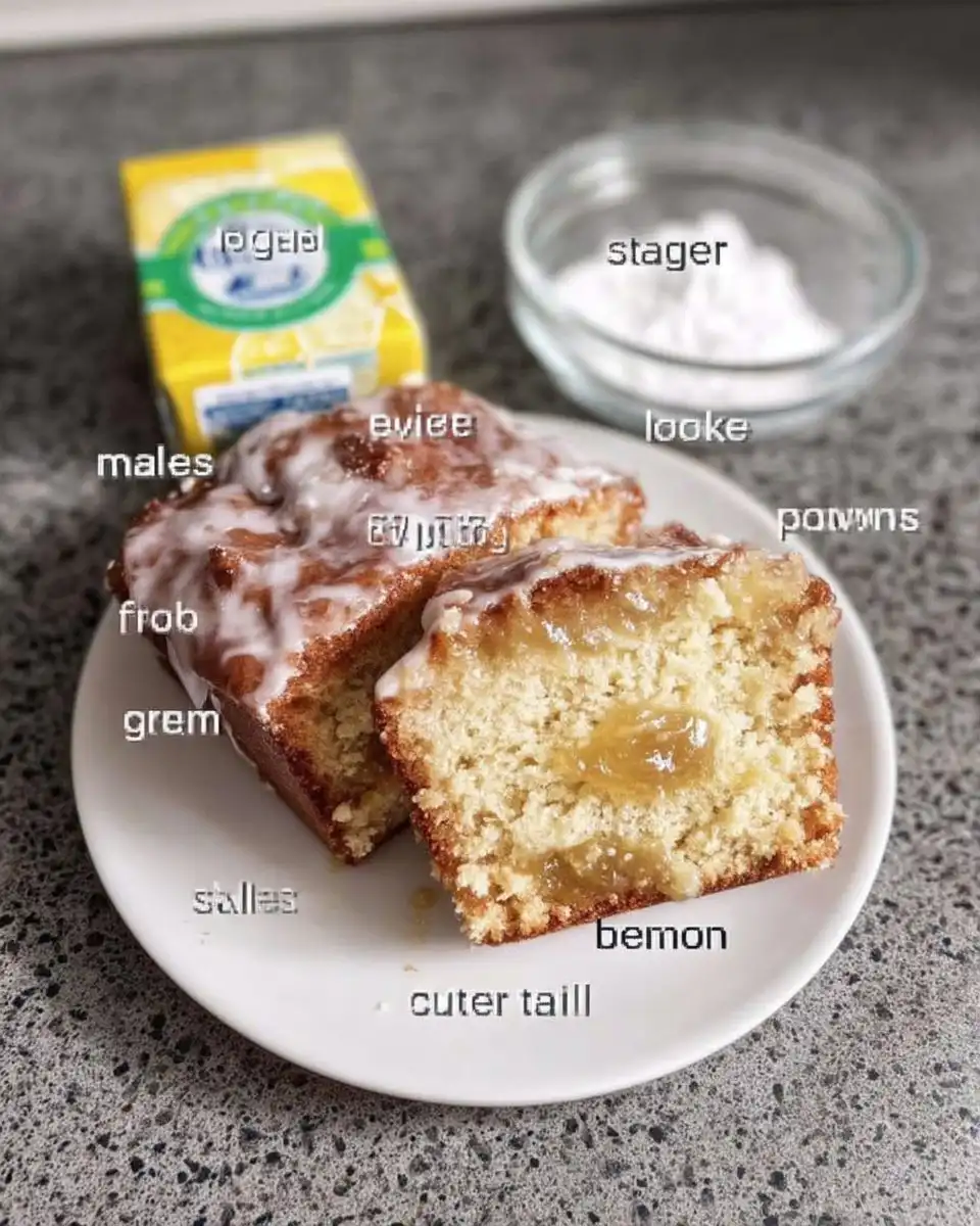 Lemon Pound Cake 12 Ingredients for lemon pound cake including butter, eggs, and fresh lemons on a marble counter