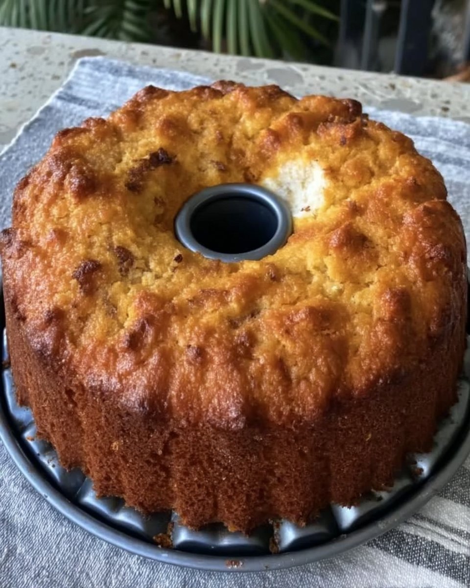 Hand mixing cake batter in a ceramic bowl with a spatula