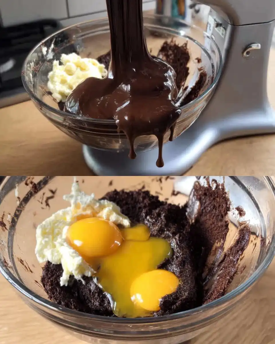 Devil's Food Cake 13 Whisking hot coffee into chocolate cake batter