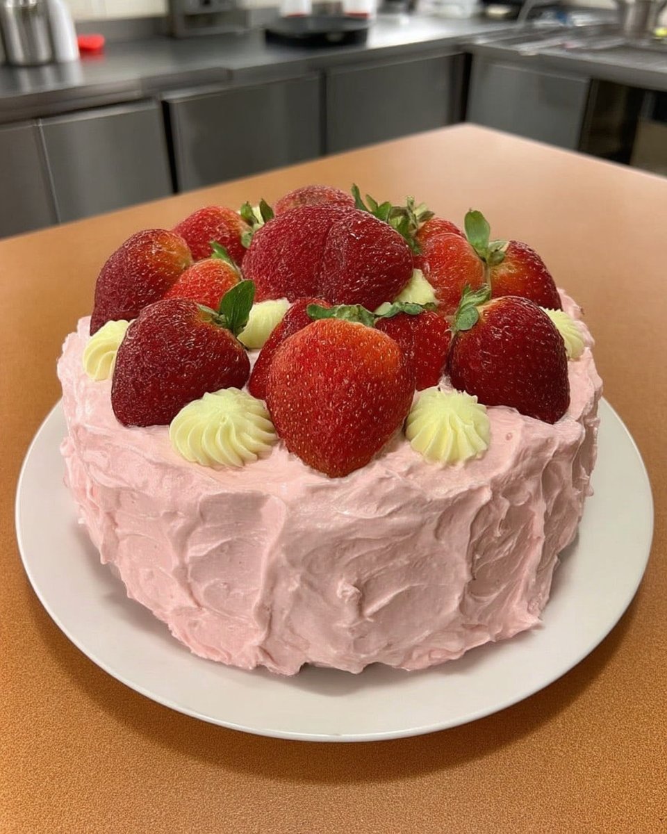 Pink Cake 13 Electric mixer beating pink cake frosting to stiff peaks