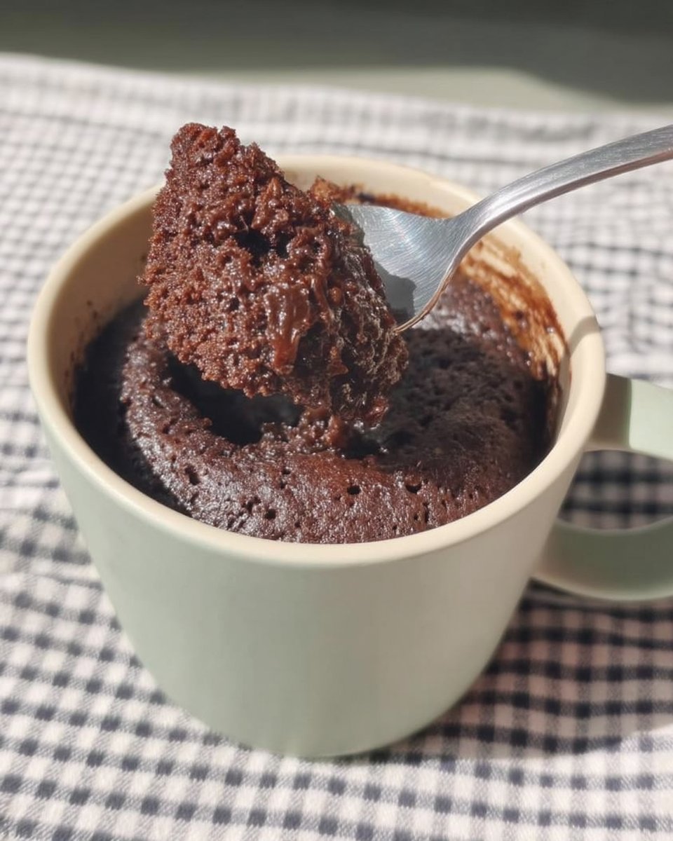 Chocolate mug cake topped with whipped cream and fresh berries