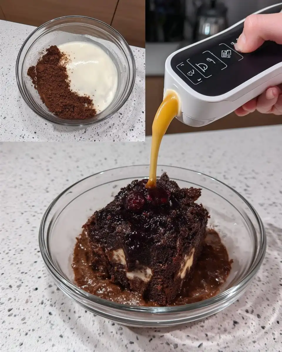 Piping a ring of chocolate frosting around the edge of a cake layer