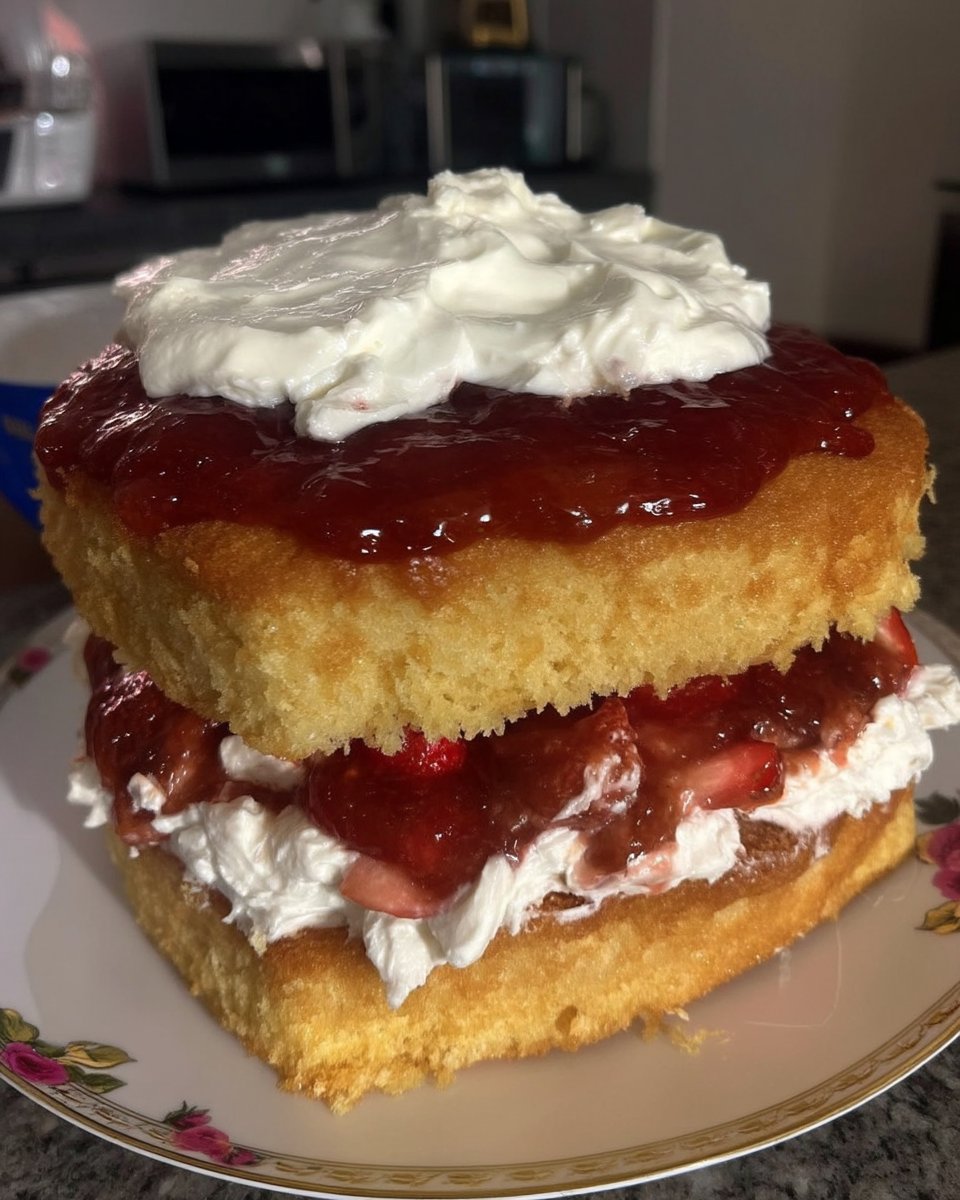 Piping a pink buttercream dam on a vanilla cake layer