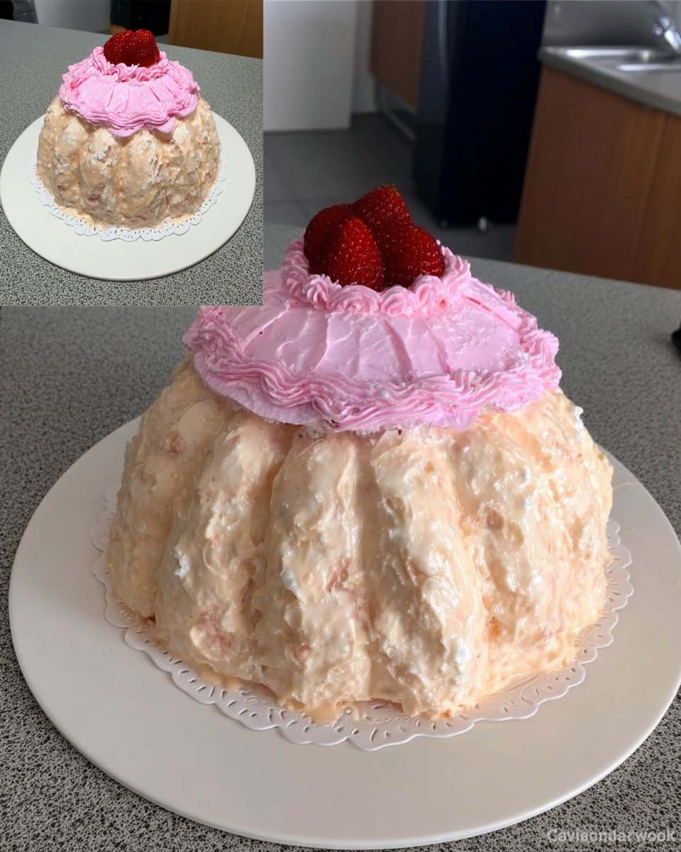 Piping pink whipped cream rosettes onto a doll cake