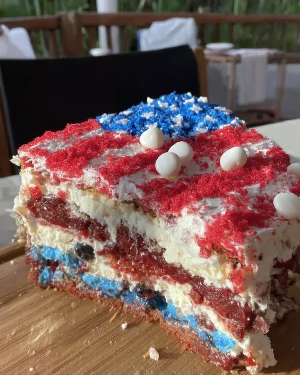 Red White and Blue Cake 13 Hand placing fresh blueberries on a white frosted sheet cake