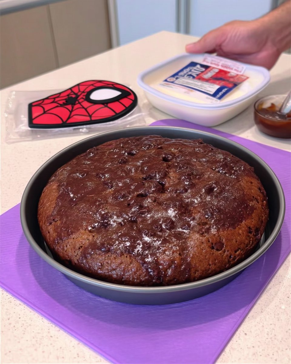 Rolls of red black and white fondant next to a baked cake