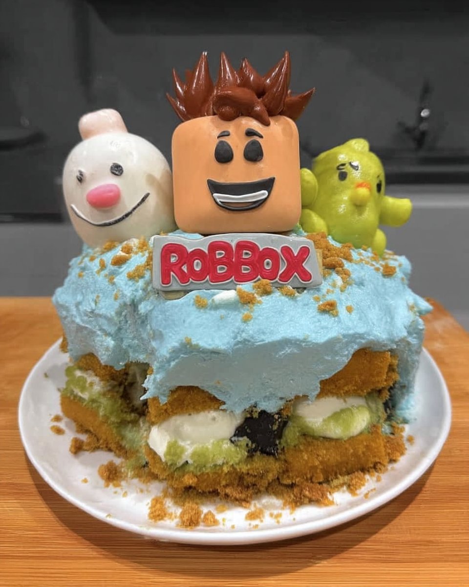 Ingredients for roblox cake including flour butter and eggs