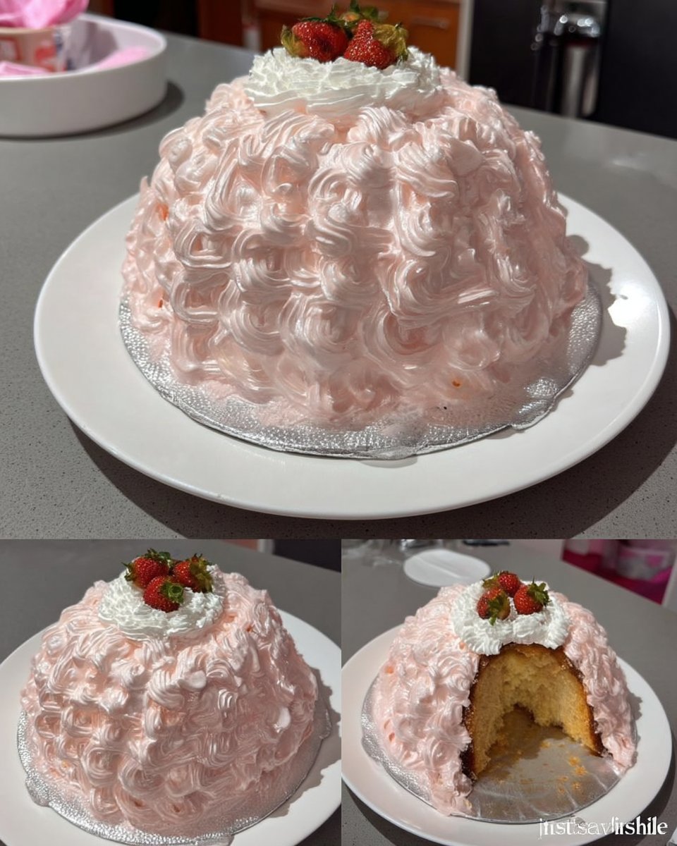 A rustic strawberry doll cake shaped like a gown