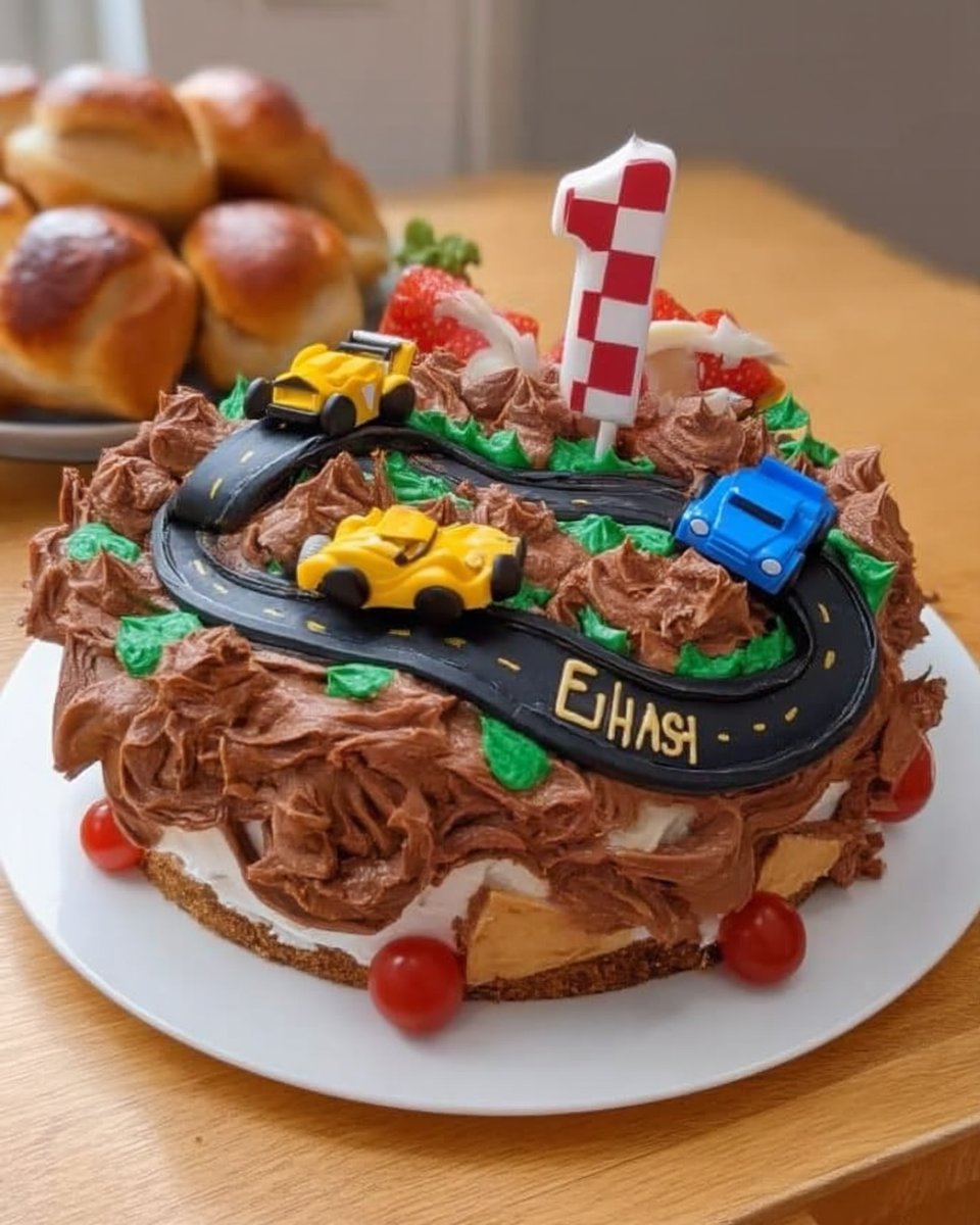 Golden ribbon cake on a rustic wooden table