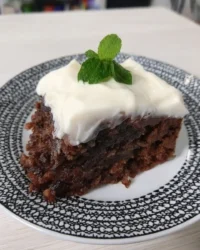 Rustic tomato soup cake slice on a plate