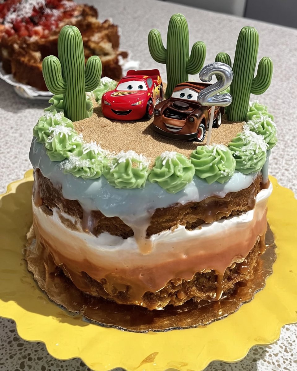 Slices of rich chocolate car cake on plates