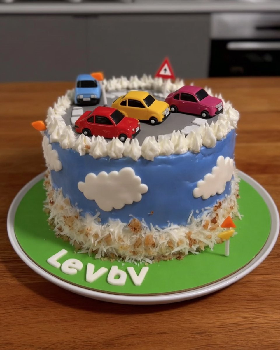 Boy Cake 14 Slice of moist vanilla cake with blue frosting on a white plate