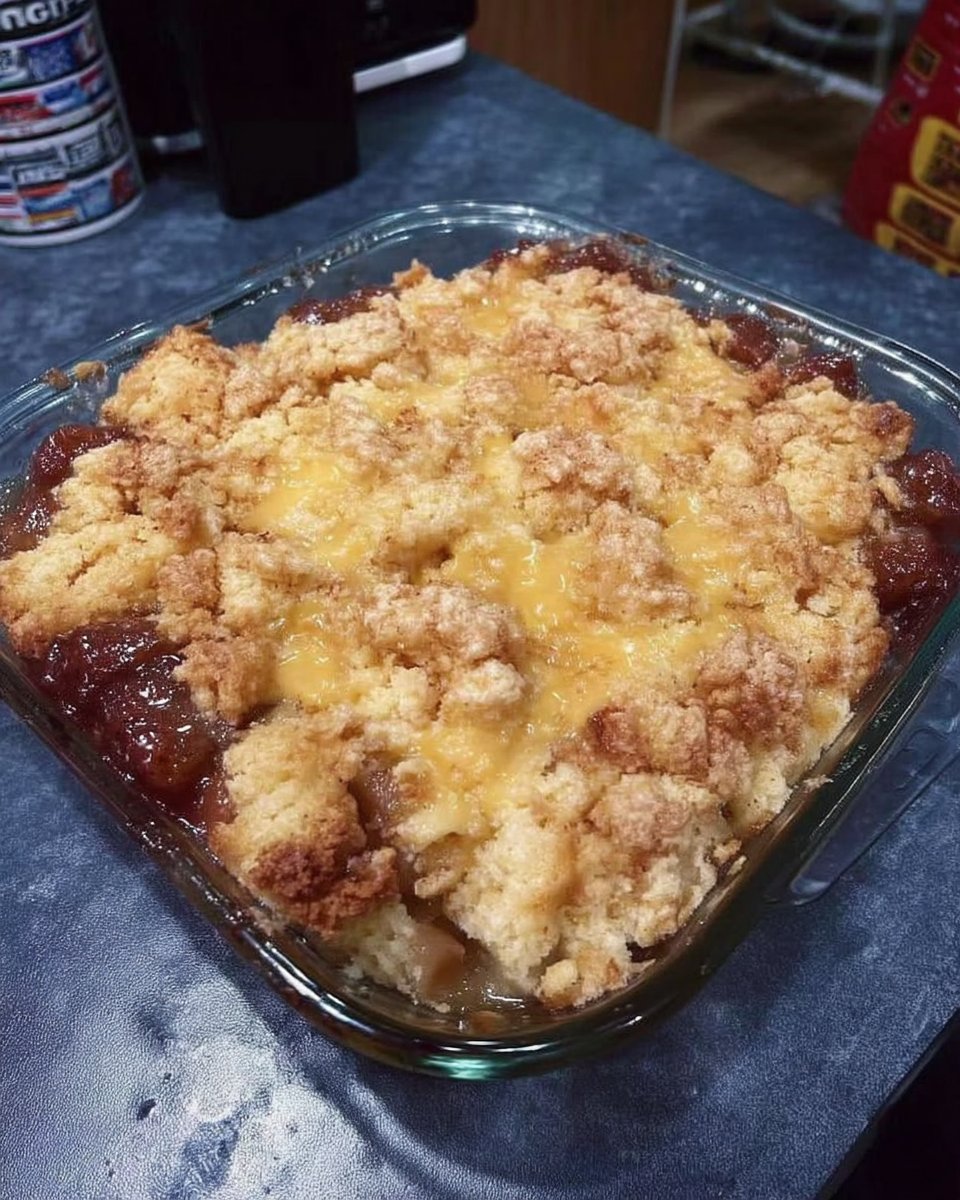 Thinly sliced butter layered evenly over dry yellow cake mix in a baking pan