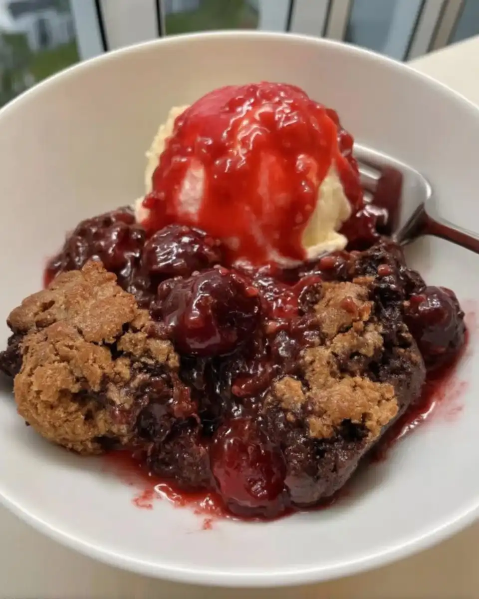 Chocolate Cherry Dump Cake 13 cold sliced butter arranged on dry cake mix in baking dish