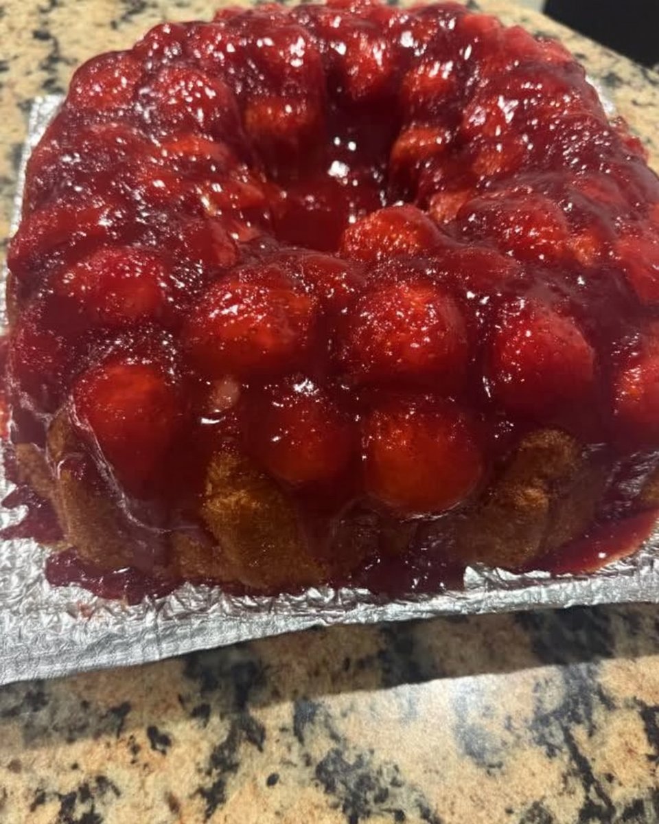 Fresh strawberry puree in a food processor for cake batter