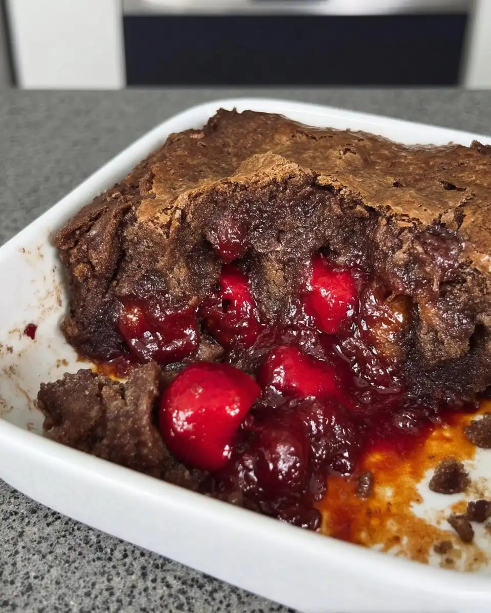 Chocolate Cherry Dump Cake 14 warm dump cake topped with melting vanilla ice cream