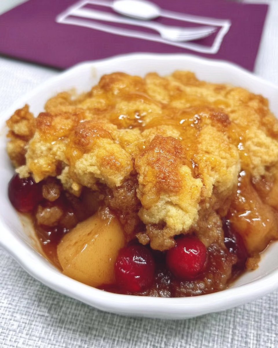 Apple Cranberry Dump Cake 14 Warm dump cake topped with vanilla ice cream