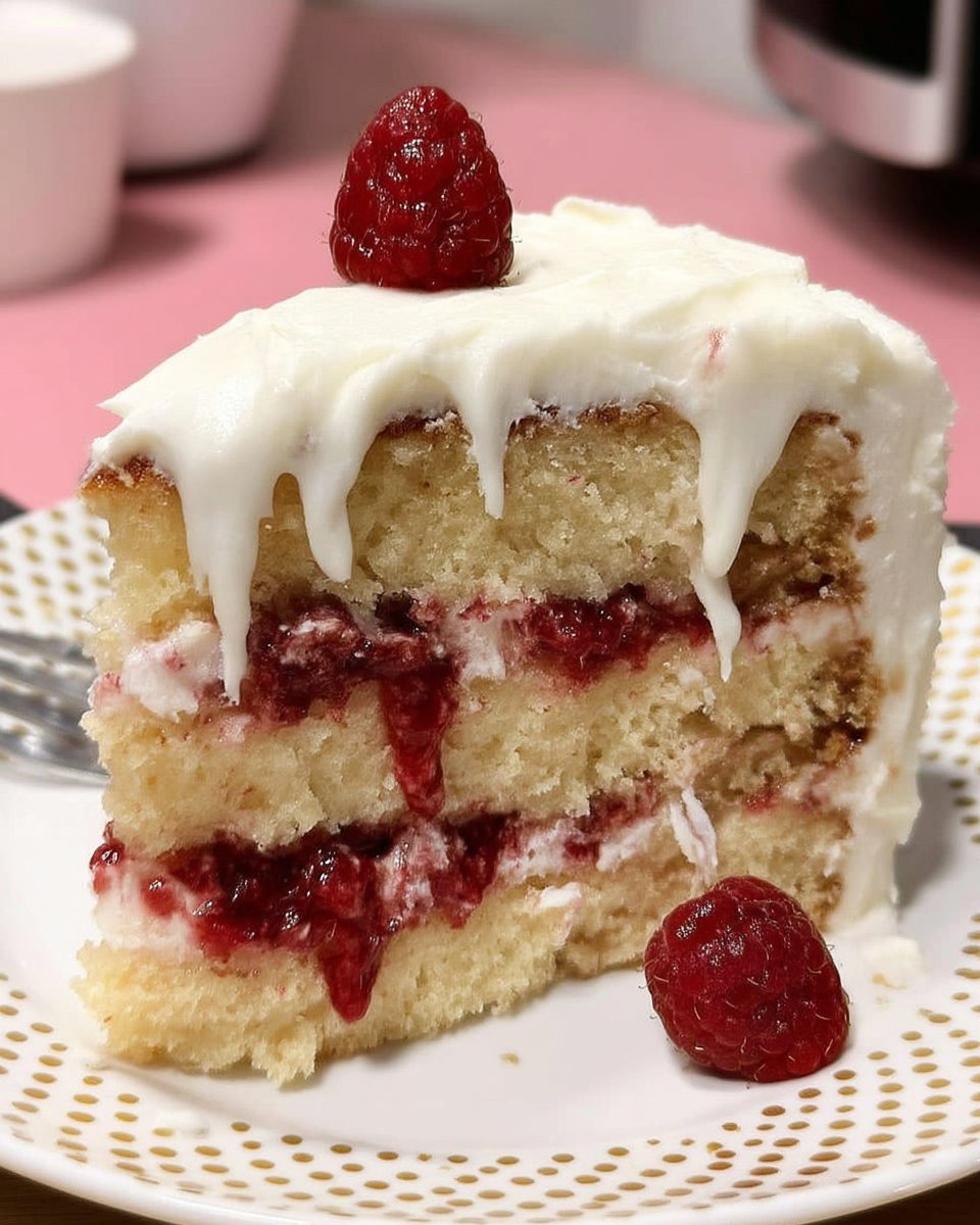 Ingredients for raspberry cake including sour cream and white chocolate
