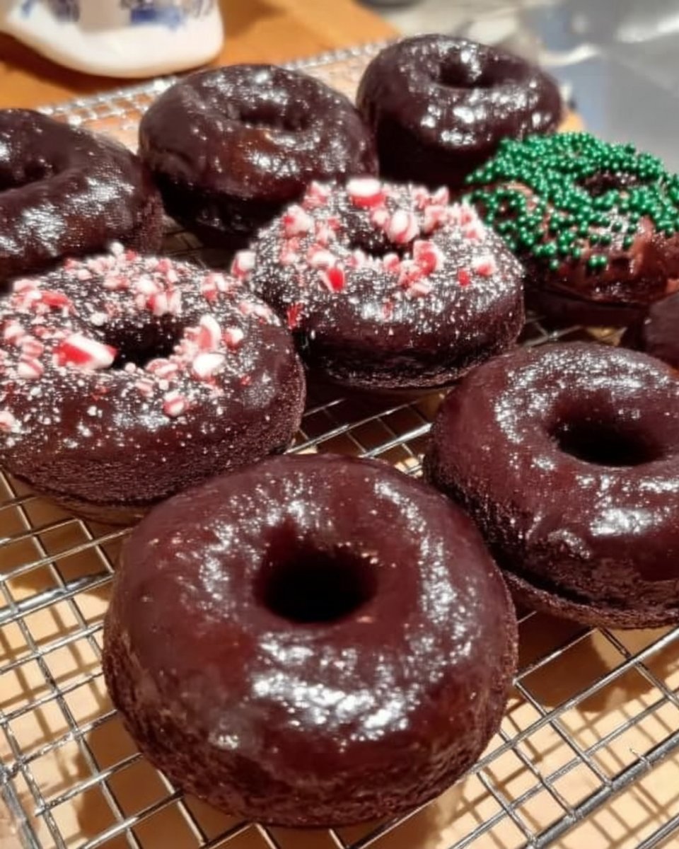 Whole peppermint chocolate cake on a white cake stand with ganache drip