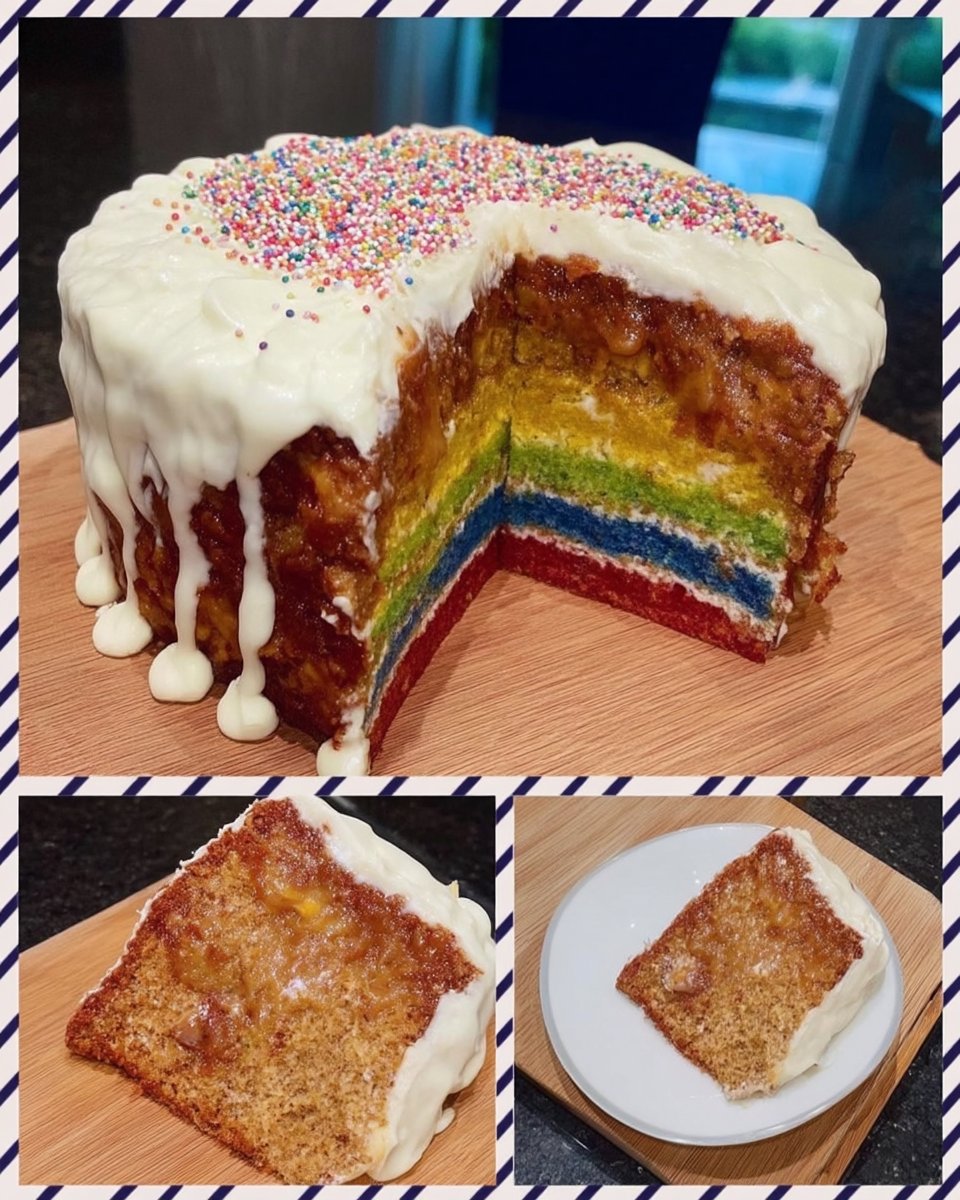 Whole lemon rainbow cake decorated with sprinkles