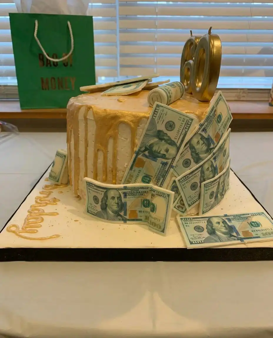Hand assembling a cardboard tube with money for a cake