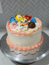 Close up of the interior crumb of a Bts Cake showing a fine even texture