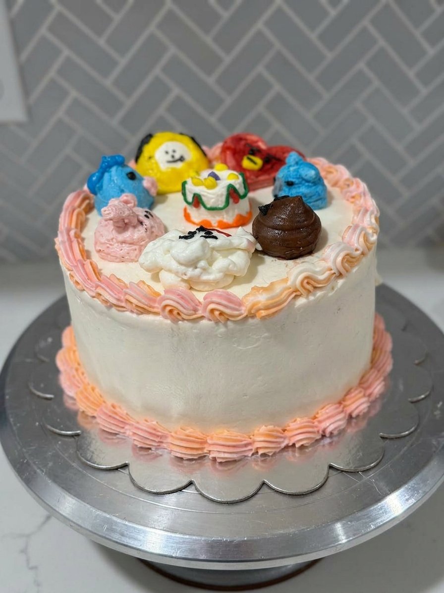 Close up of the interior crumb of a Bts Cake showing a fine even texture