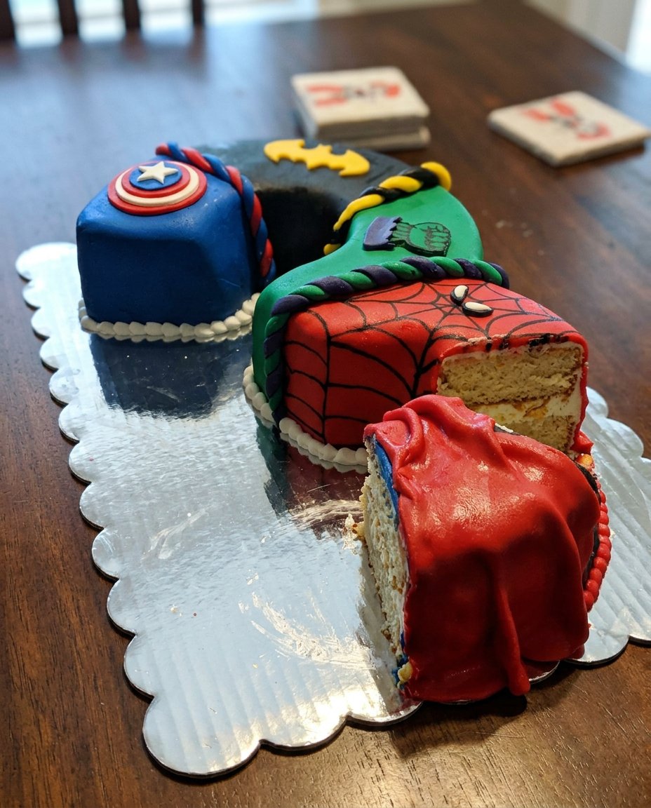A chocolate birthday cake for a boy covered in lollipops and M&Ms