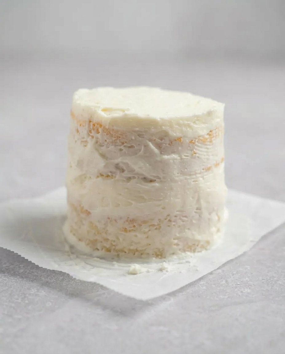 A close up of the crumb structure of a vanilla cake sheet