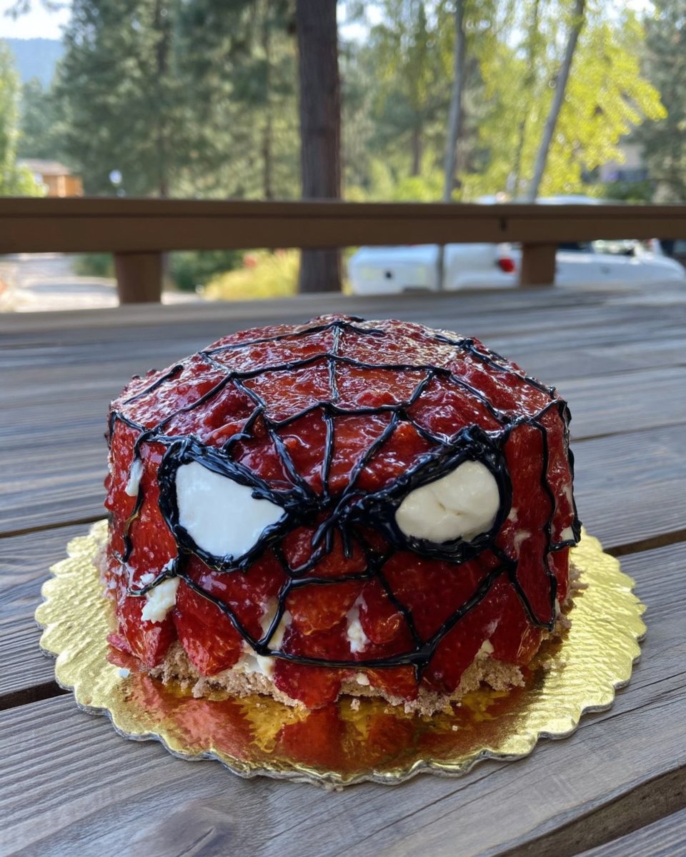 A professional Cake Spiderman with blue fondant and a red mask