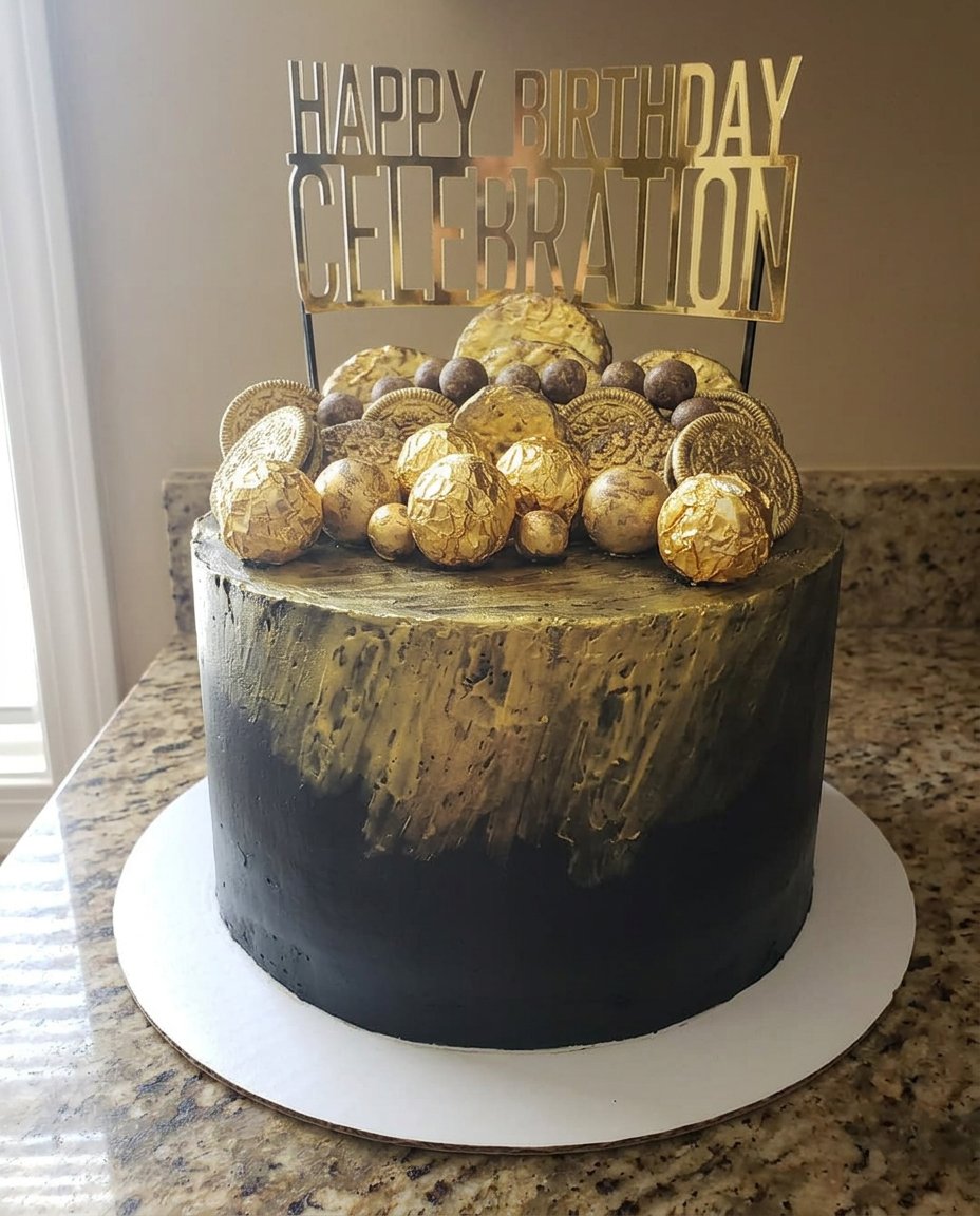 Black And Gold Cake 12 Ingredients for chocolate cake including dark cocoa powder and room temperature butter