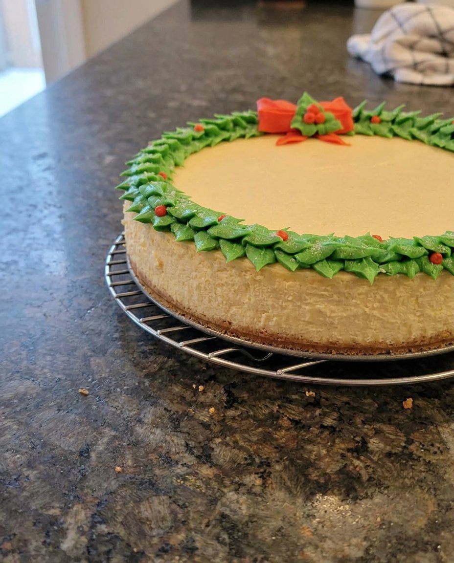 A prepared loaf pan for a Christmas themed cake with parchment paper lining