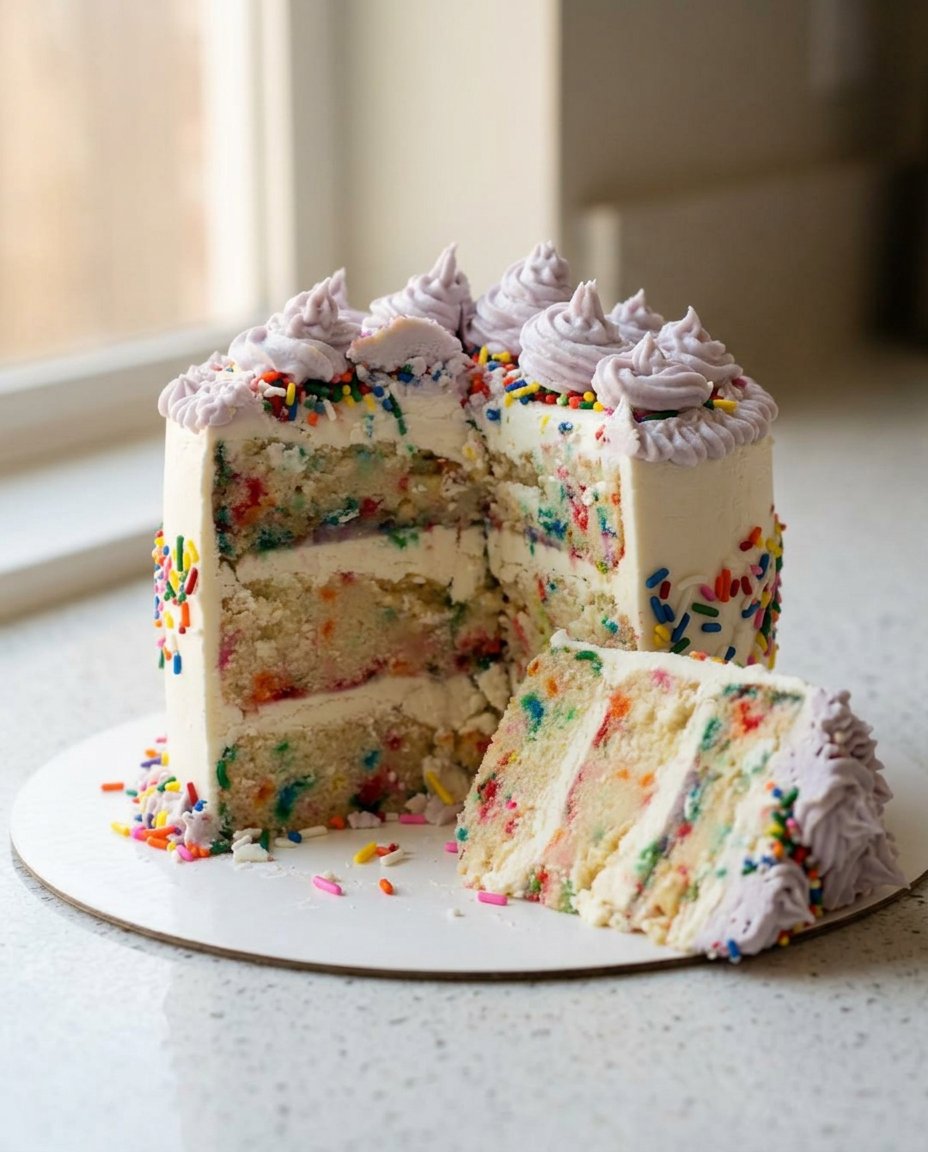 Funfetti Cake 13 Stand mixer whisking butter and sugar until pale yellow for aeration