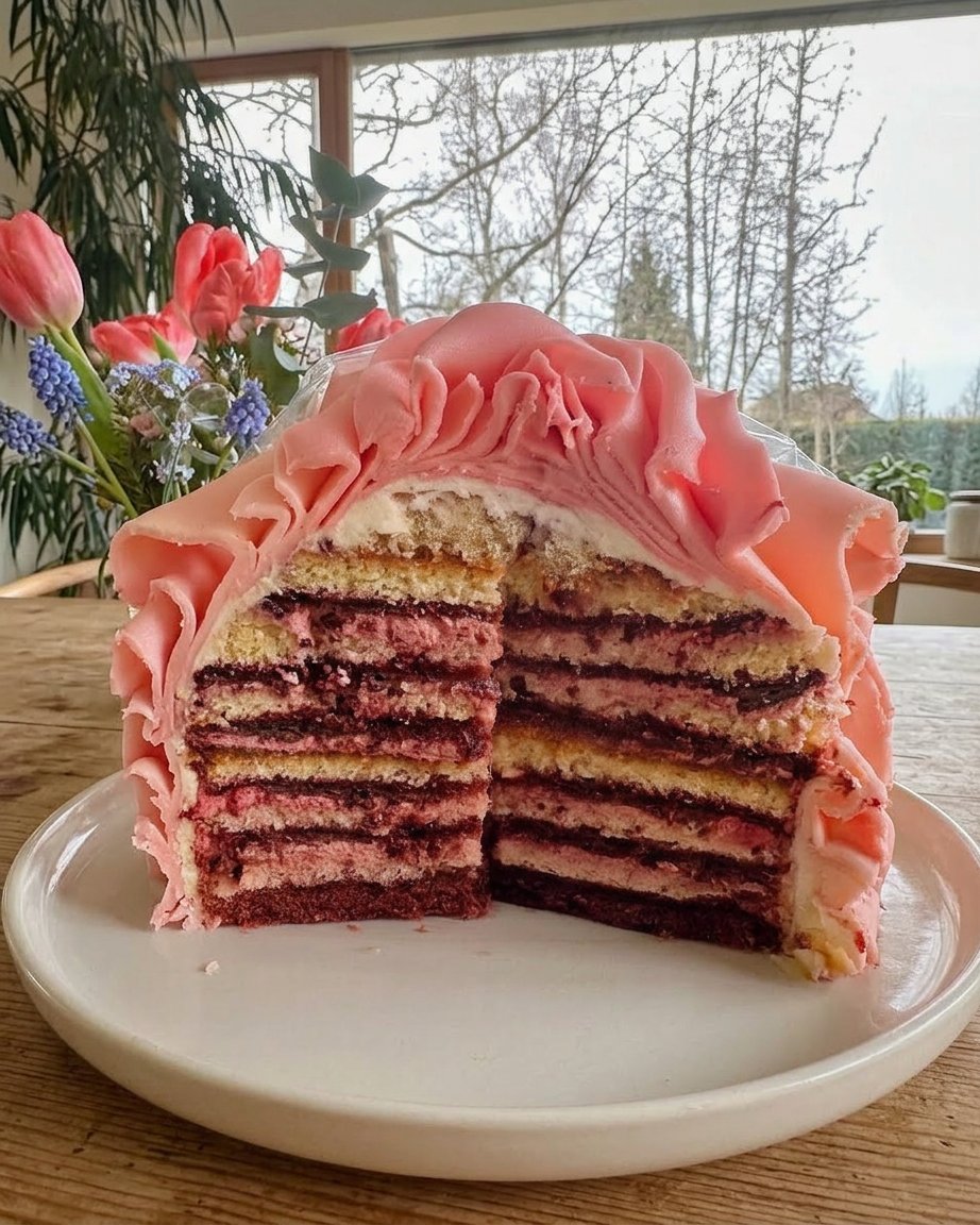 Rose Cake 13 A close up of light and fluffy creamed butter and sugar in a glass mixing bowl.