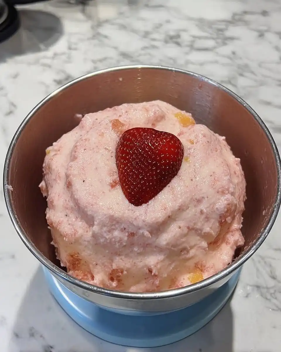 A stand mixer creaming butter and sugar until pale and fluffy for a strawberry cake.
