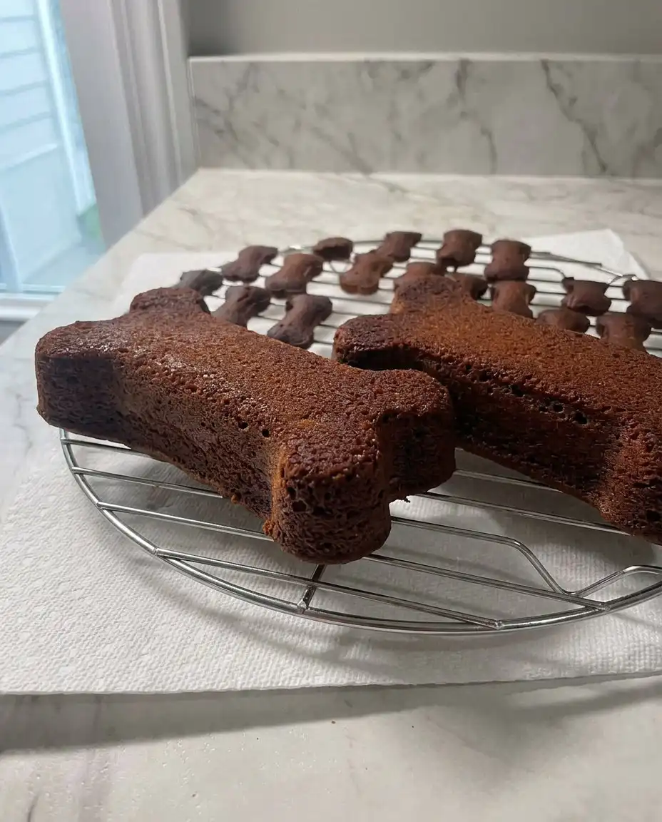 A slice of dog cake served on a rustic wooden board