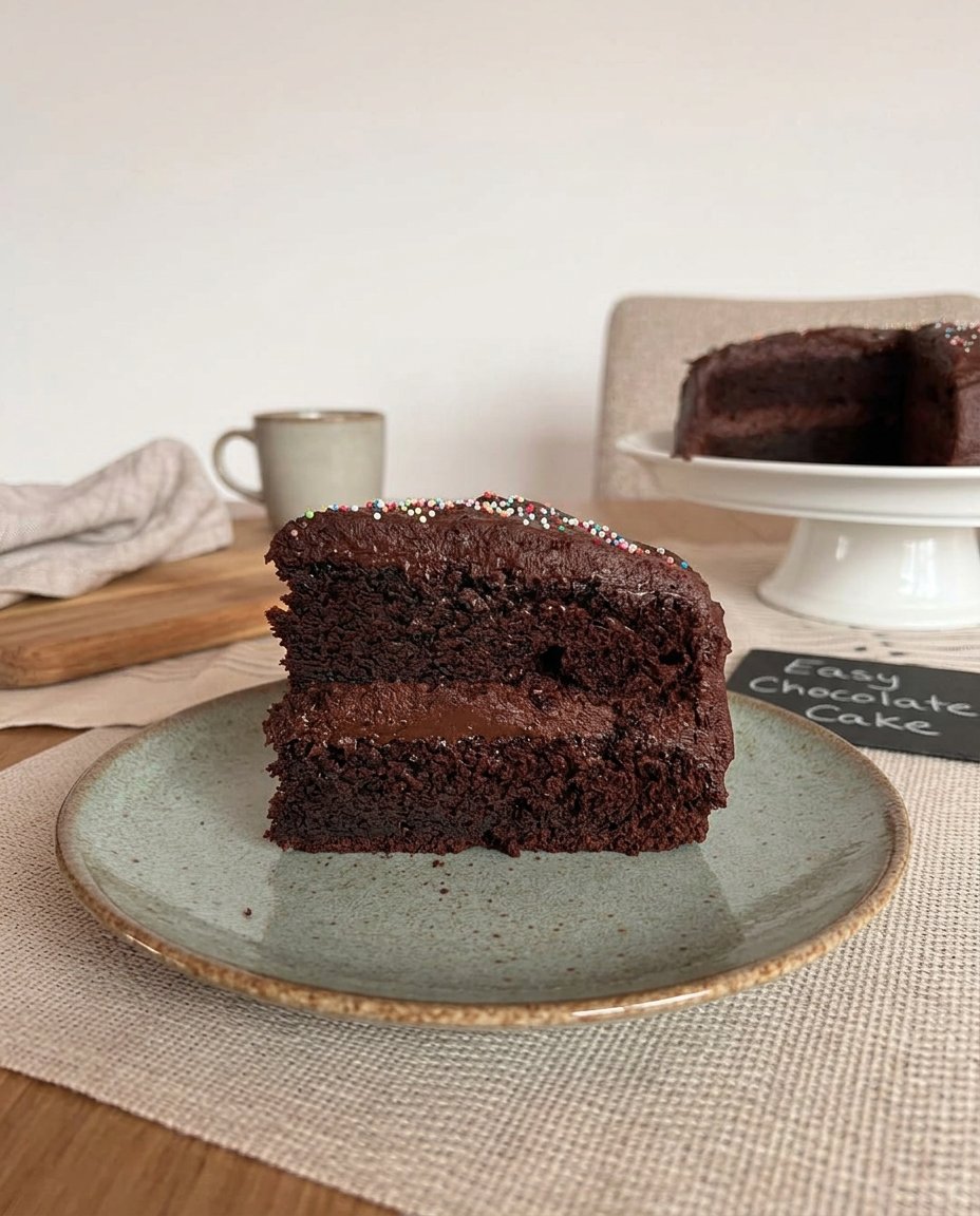 A close up of chocolate cake batter being stirred in a bowl