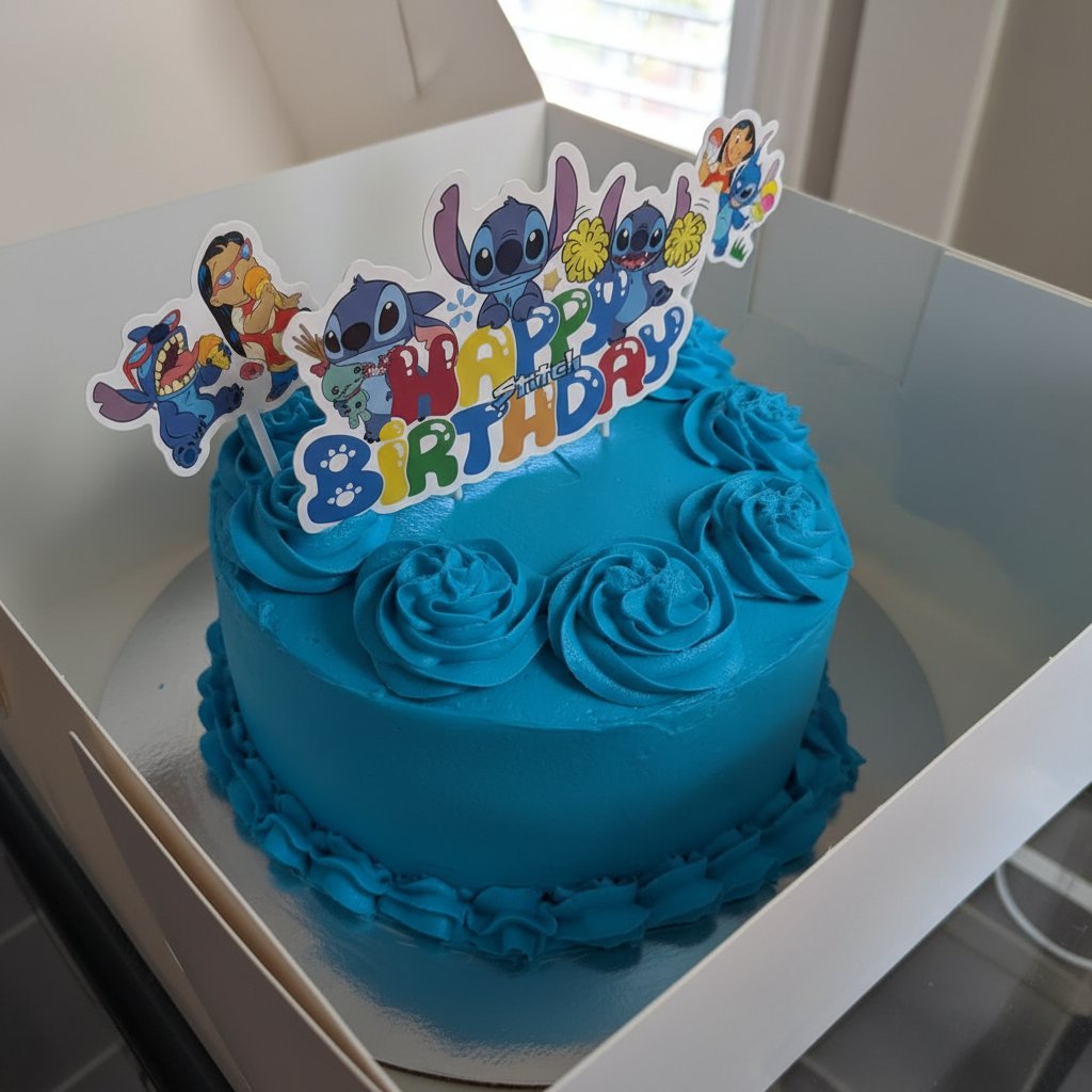 Stitch Cake 12 Farm fresh eggs, butter, cocoa powder, and flour arranged on a rustic wooden surface.